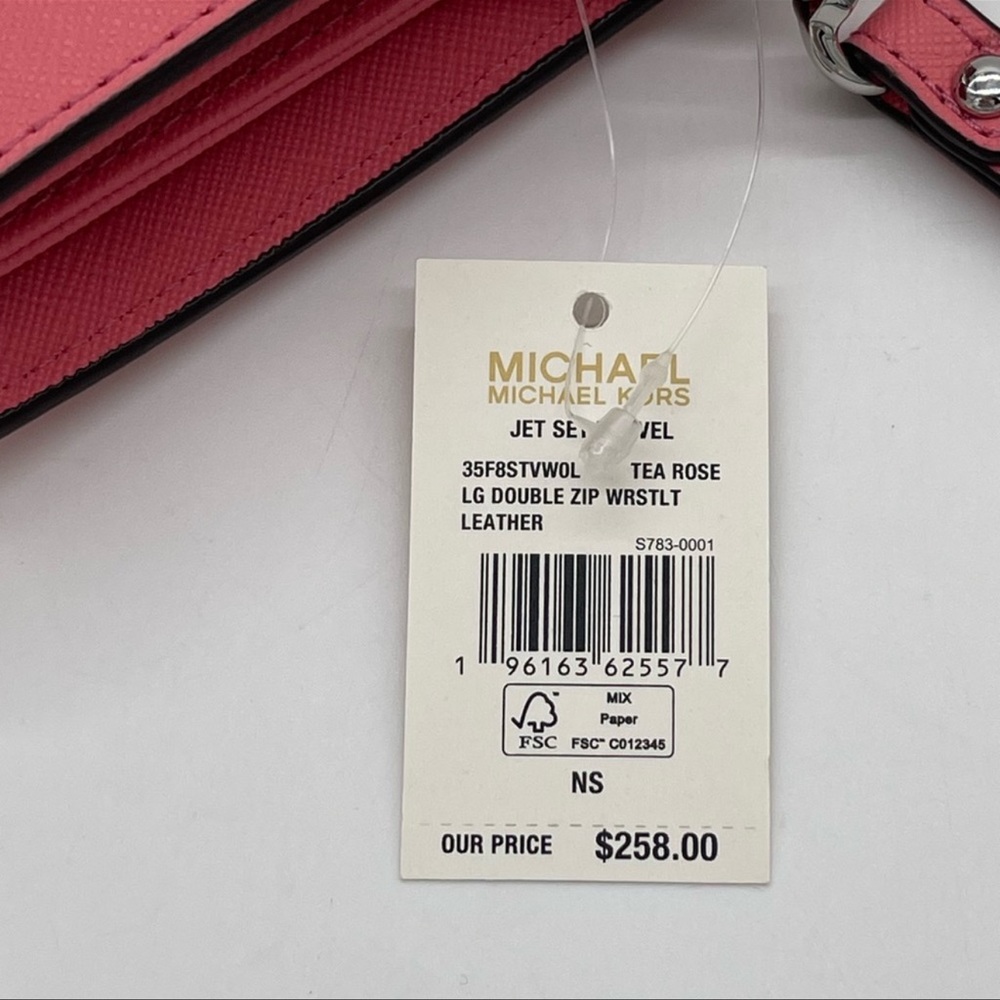 Michael Kors Large Double Zip Wallet Wristlet Leather Pink/Gold - Picture 5 of 8